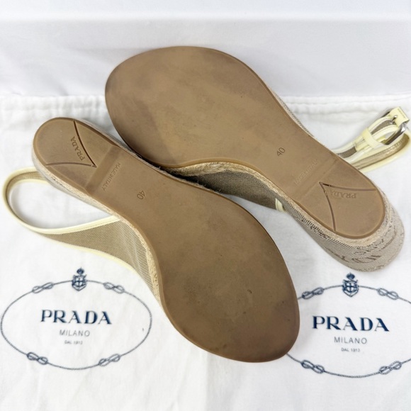 Prada Milano Logo Jacquard Espadrille Wedge Sandals Slingback Corda Bianco US 9 - Picture 6 of 16